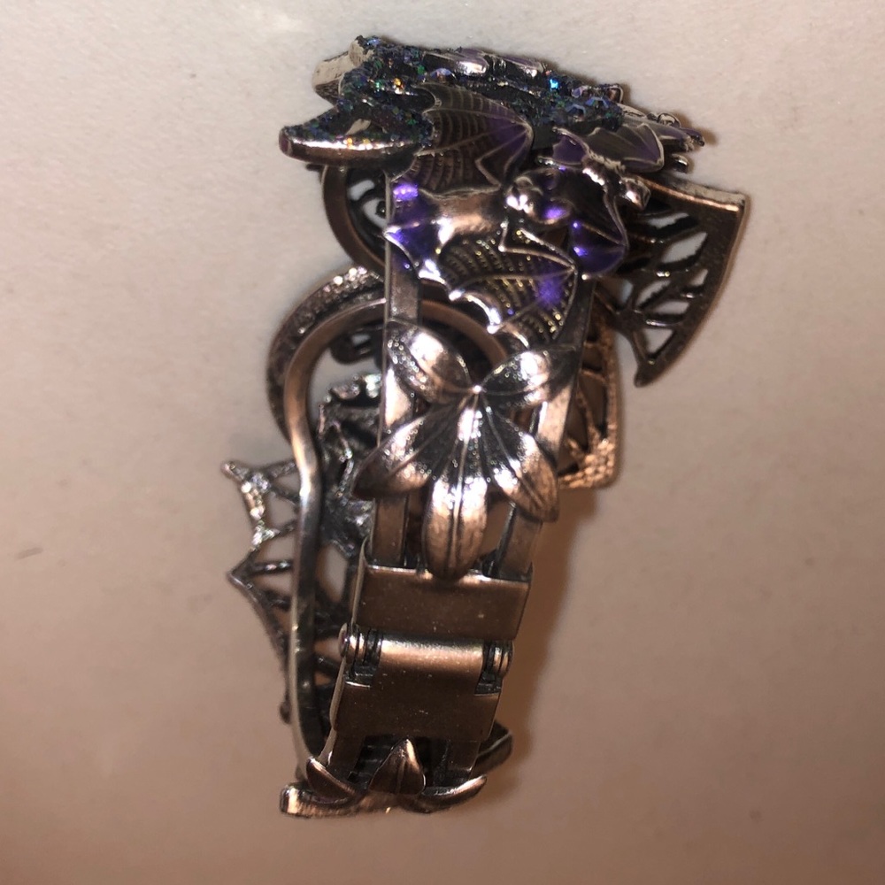 *RARE* Kirks Folly Bat Cuff Bracelet!  Purple bats, rhinestones, flowers, moon - Picture 8 of 11